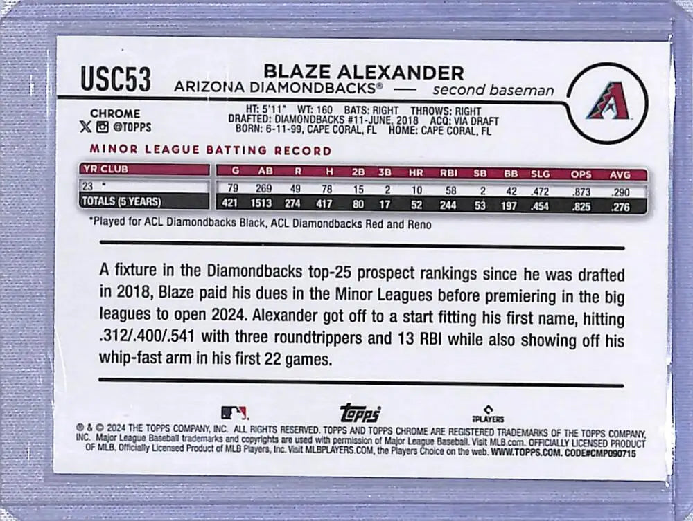 Blaze Alexander 2024 Topps Chrome Ray Wave baseball card Arizona Diamondbacks NM-MT