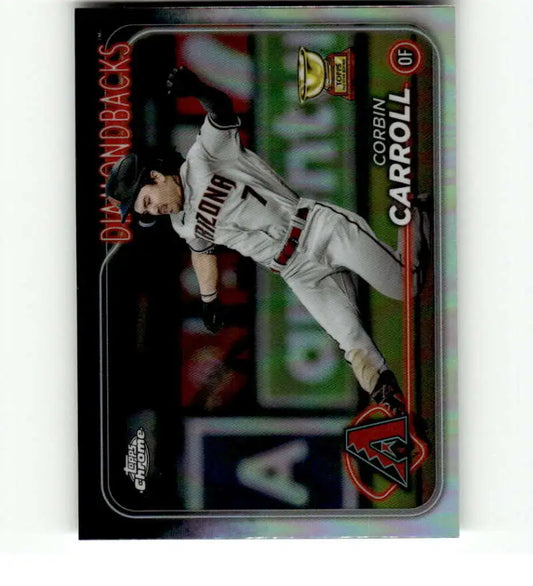 Corbin Carroll diving catch on Arizona Diamondbacks baseball card from 2024 Topps Chrome