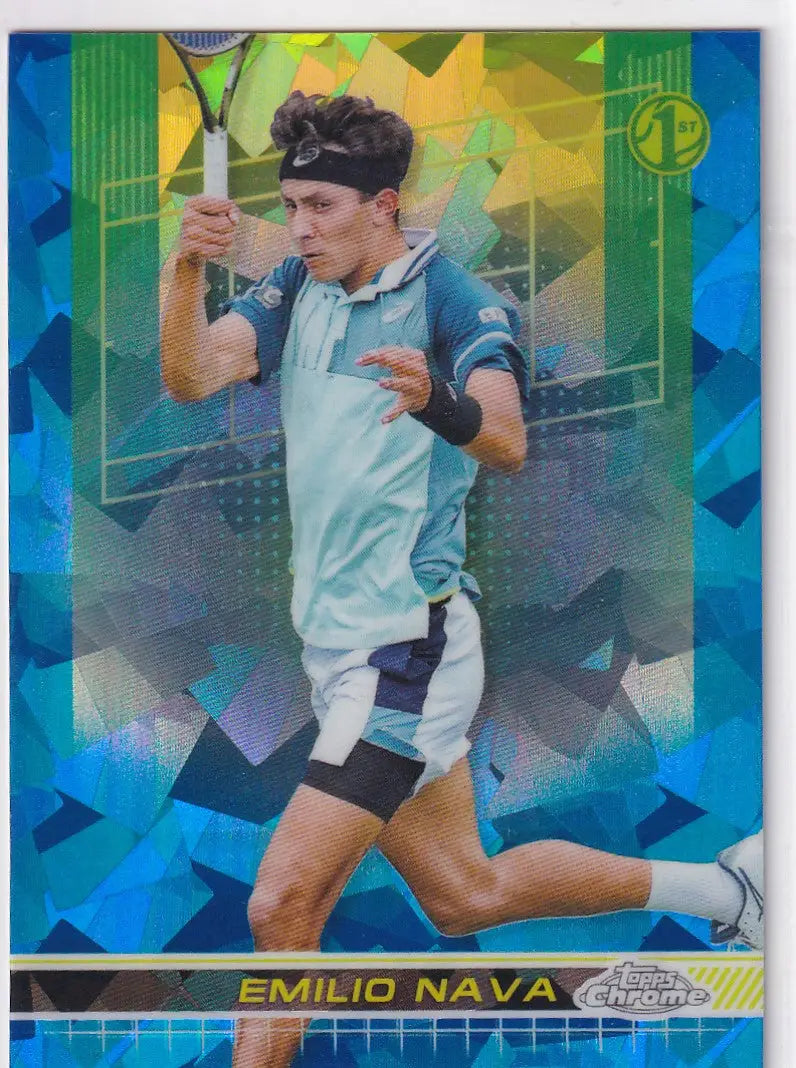 Emilio Nava in white and navy attire on a 2024 Topps Chrome Sapphire trading card