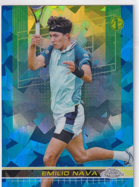 Emilio Nava in white and navy attire on a 2024 Topps Chrome Sapphire trading card