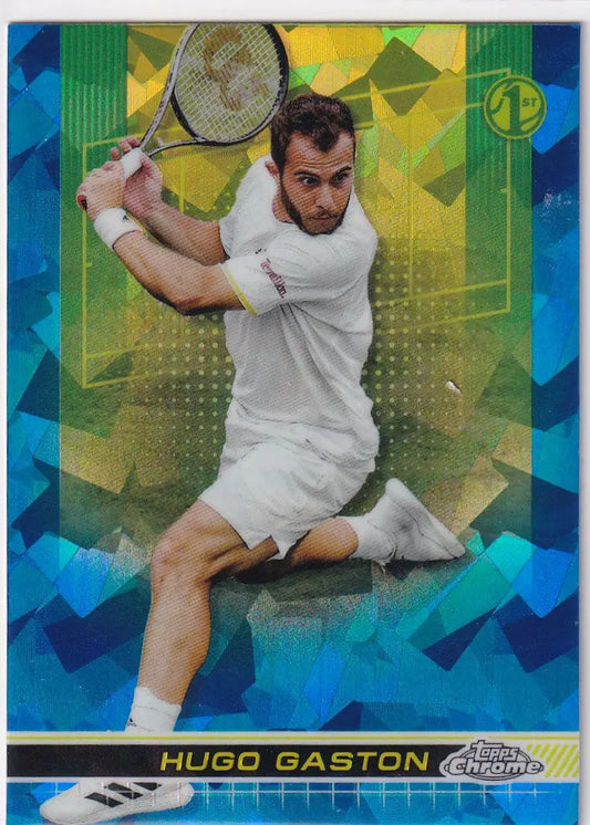 Tennis player in white prepares for a backhand in Topps Chrome Sapphire card