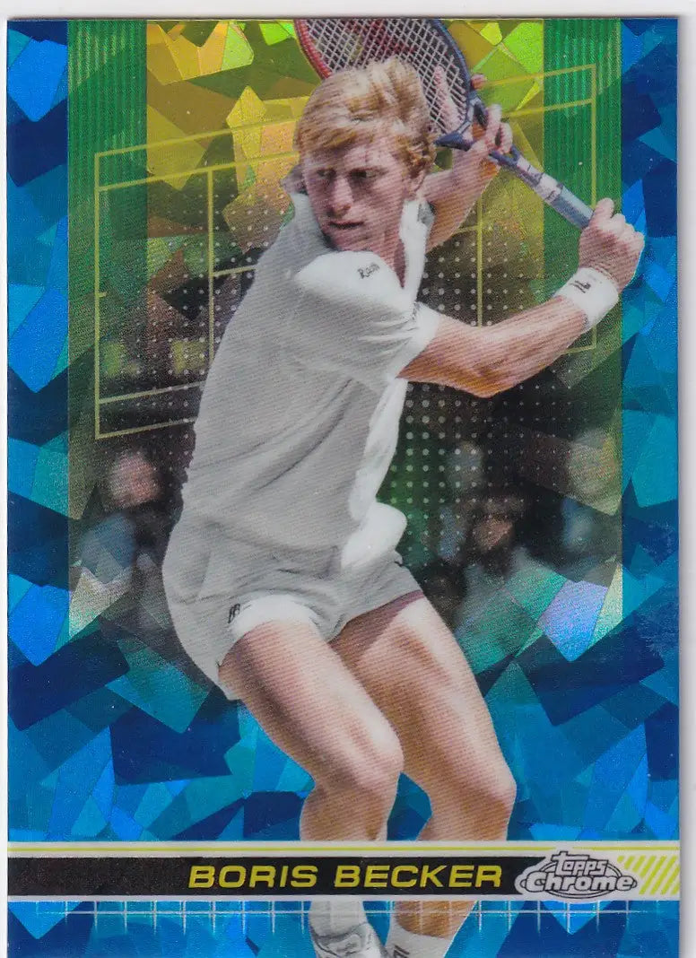 Boris Becker swings racket in match on 2024 Topps Chrome Sapphire card