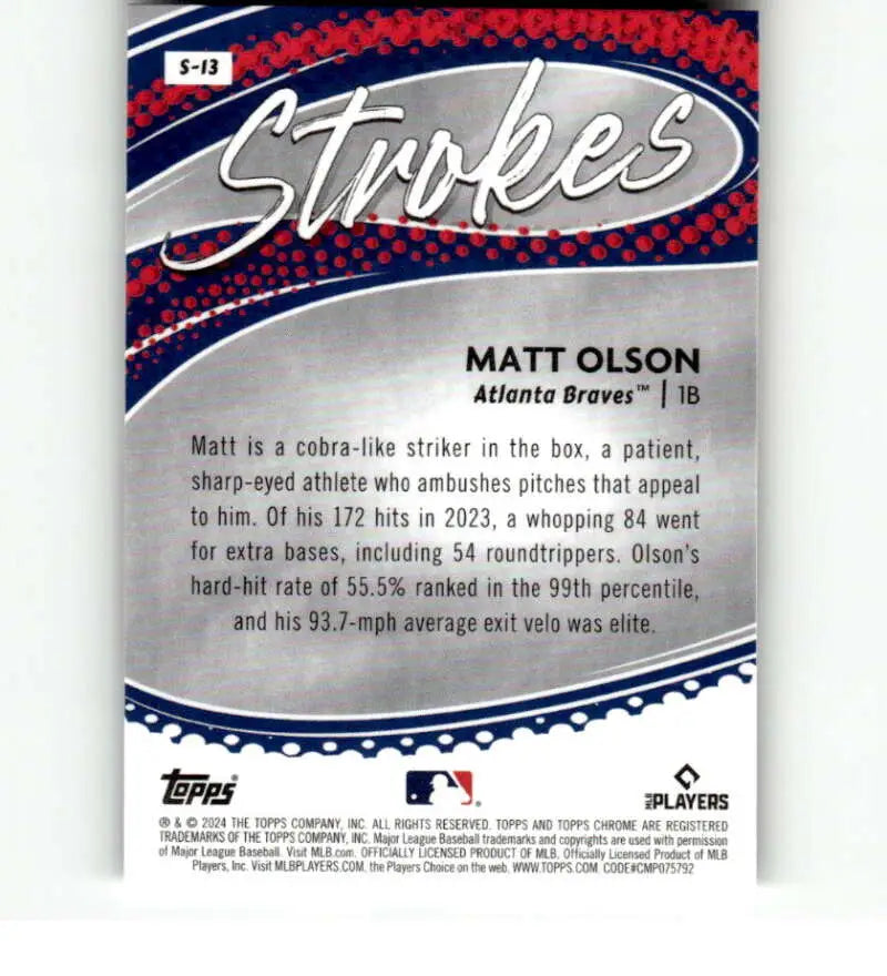 Matt Olson Atlanta Braves 2024 Topps Chrome Strokes Refractor Baseball Card
