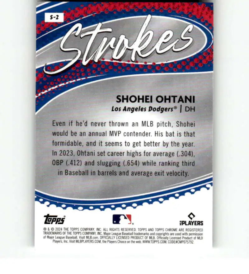 Baseball card of Shohei Ohtani from the Los Angeles Dodgers in Topps Chrome Strokes series