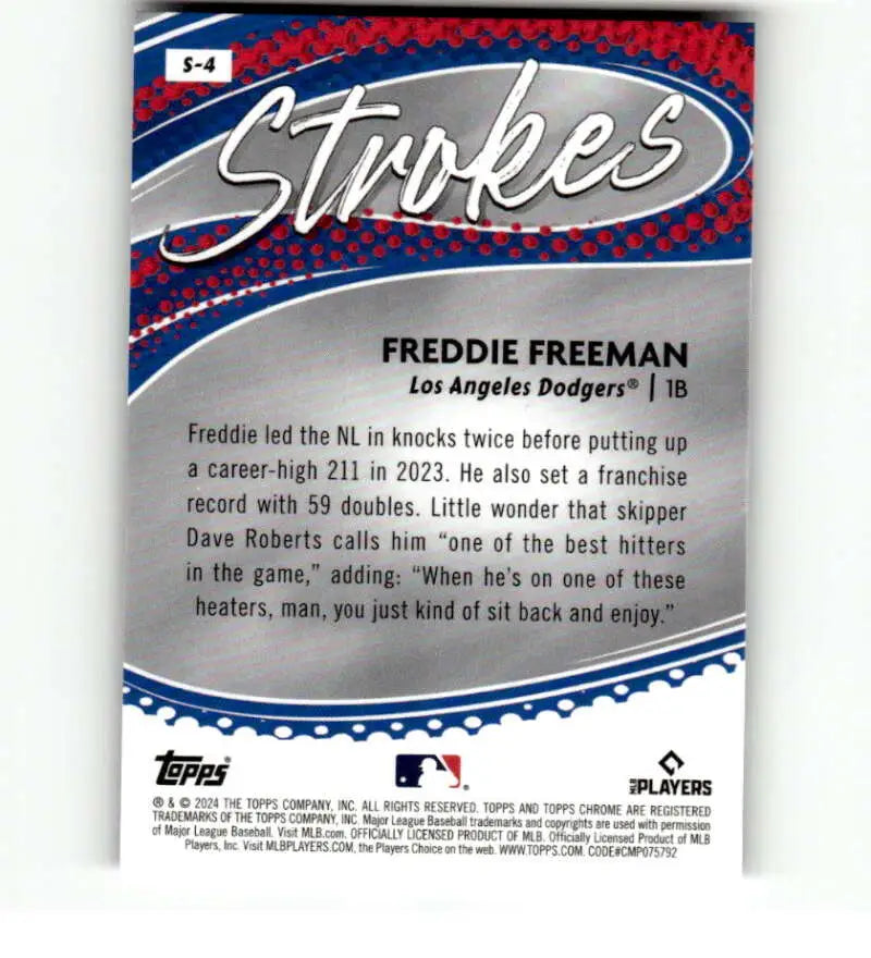 Baseball card featuring Freddie Freeman from the Los Angeles Dodgers Topps Strokes series