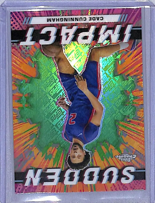 Cade Cunningham Sudden Impact basketball trading card with green logo refractor in product listing