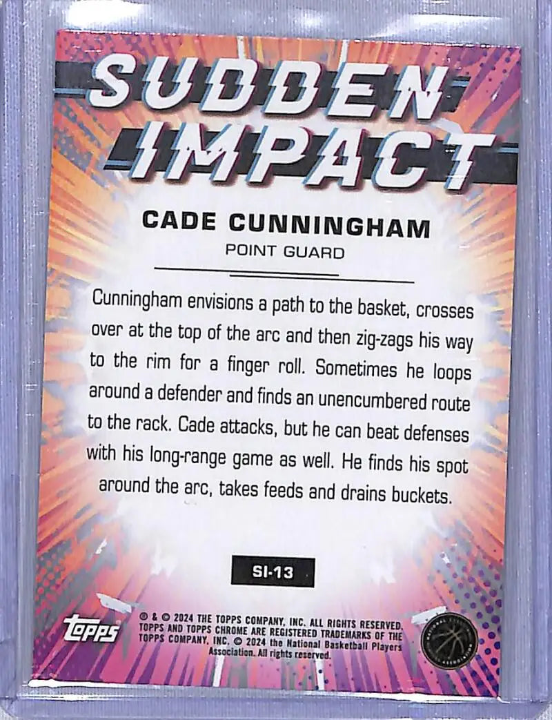 Cade Cunningham Sudden Impact green logo refractor basketball trading card 2024 Topps Chrome