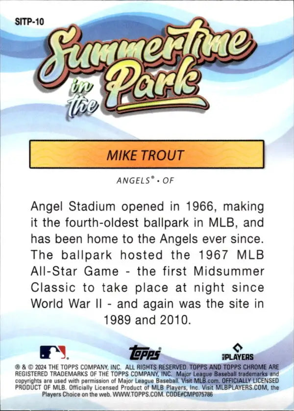 2024 Topps Chrome Summertime in the Park Refractor Mike Trout Los Angeles Angels Card
