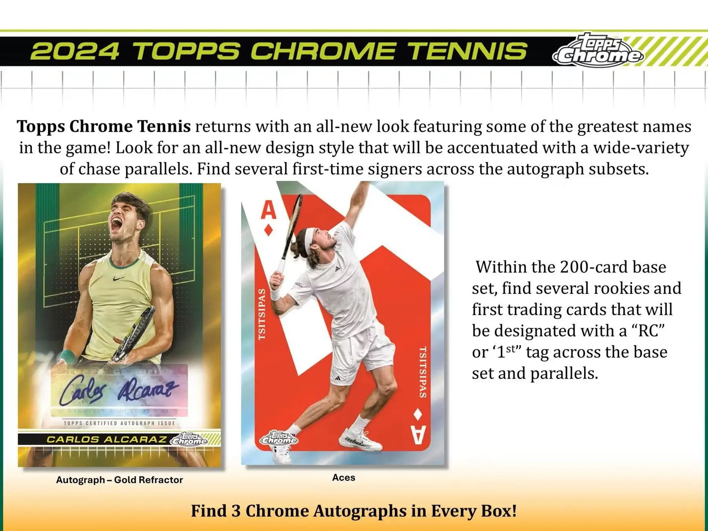 2024 Topps Chrome Tennis Breakers Delight product advertisement featuring gold refractor cards