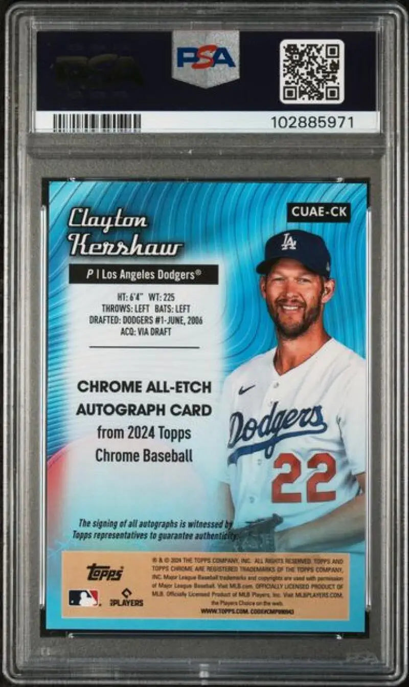 Clayton Kershaw autographed baseball card from 2024 Topps Chrome Update Los Angeles Dodgers