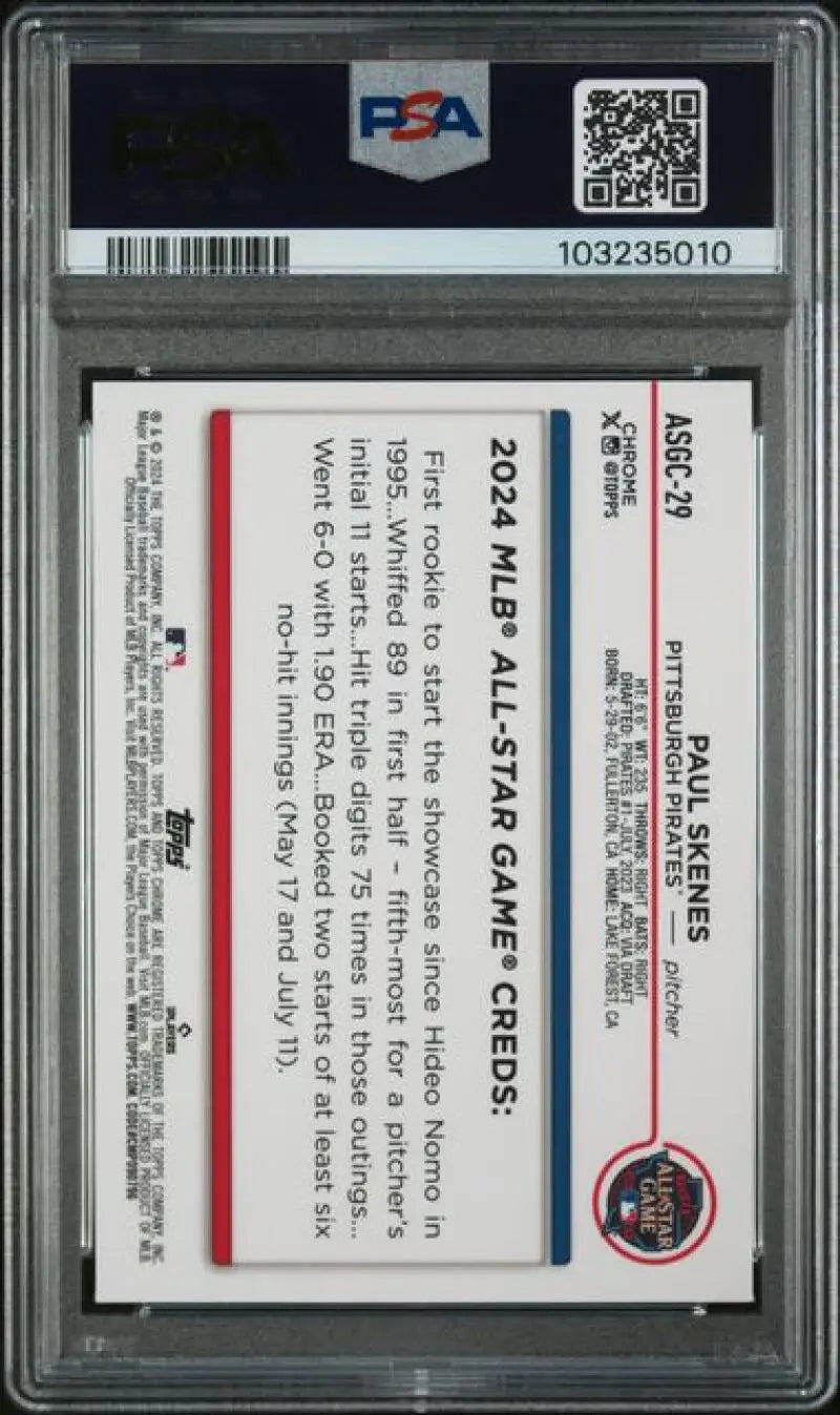 Graded Paul Skenes baseball card with Refractor Green and PSA 10 GEM MINT status