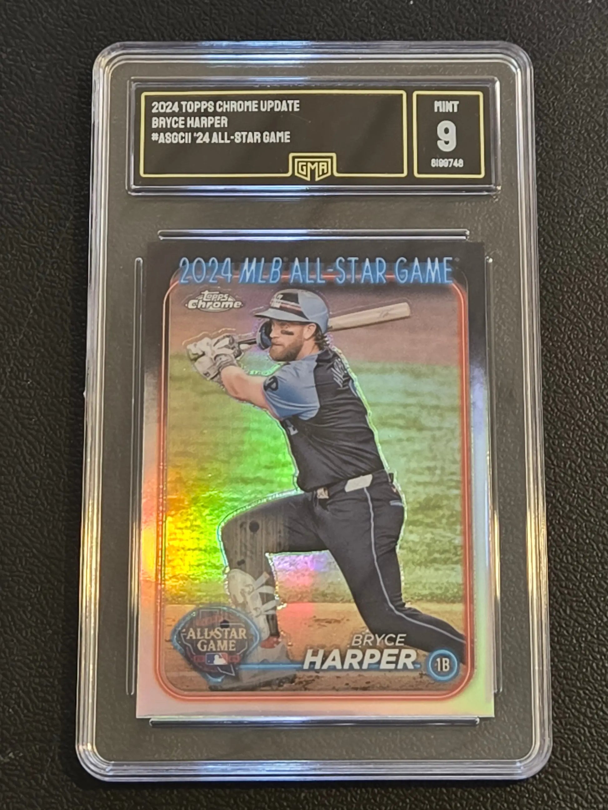Graded 2024 Topps Chrome Update Bryce Harper star game chrome baseball card GMA 9