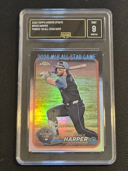 Graded 2024 Topps Chrome Update Bryce Harper star game chrome baseball card GMA 9