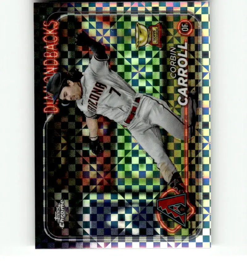 Holographic baseball card featuring Corbin Carroll of the Arizona Diamondbacks in action