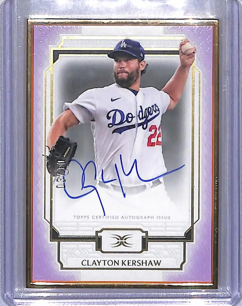 Autographed Clayton Kershaw baseball card featuring Los Angeles Dodgers memorabilia