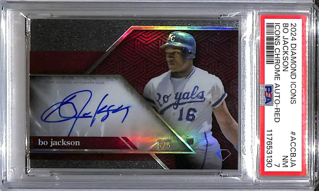 Graded Bo Jackson baseball card with autograph from 2024 Topps Diamond Icons Red Kansas City Royals