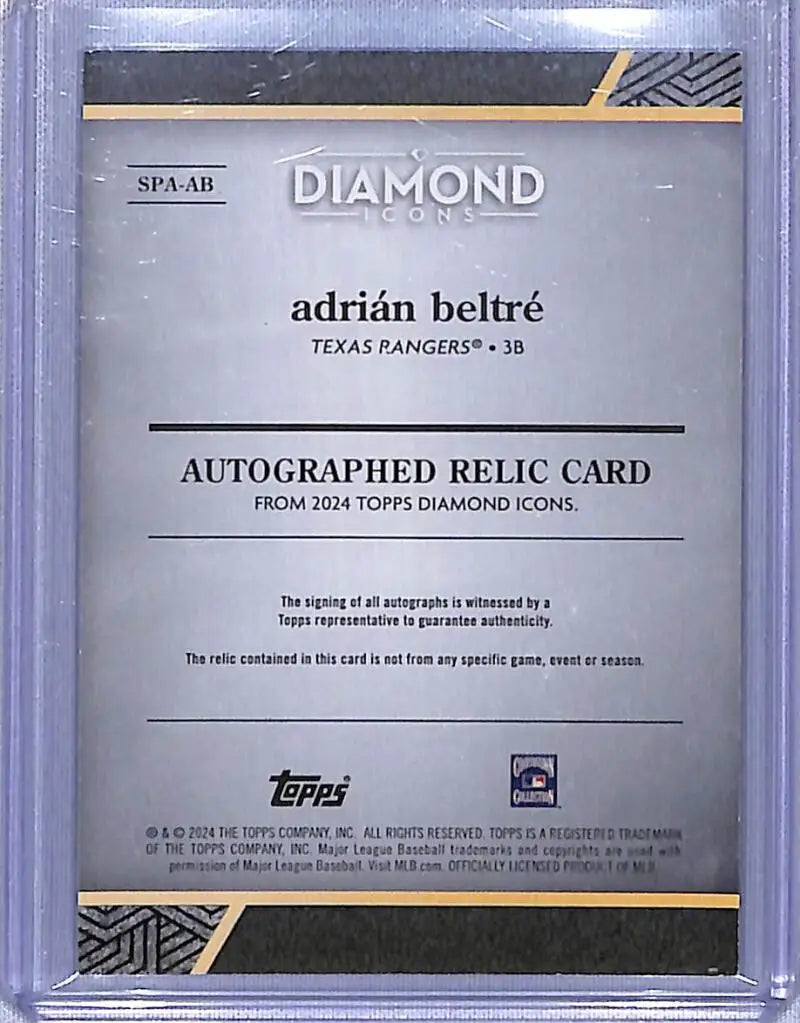 Adrian Beltre autographed relic card from 2024 Topps Diamond Icons featuring Topps Diamond