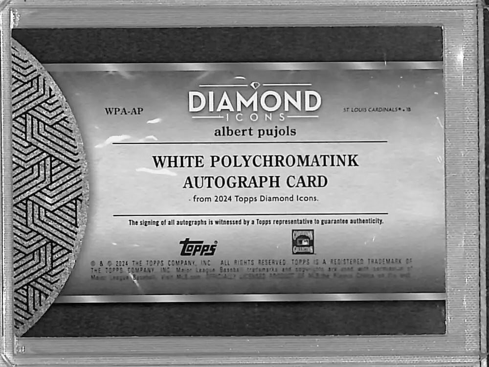 Albert Pujols autograph card from 2024 Topps Diamond Icons White Polychromatink series