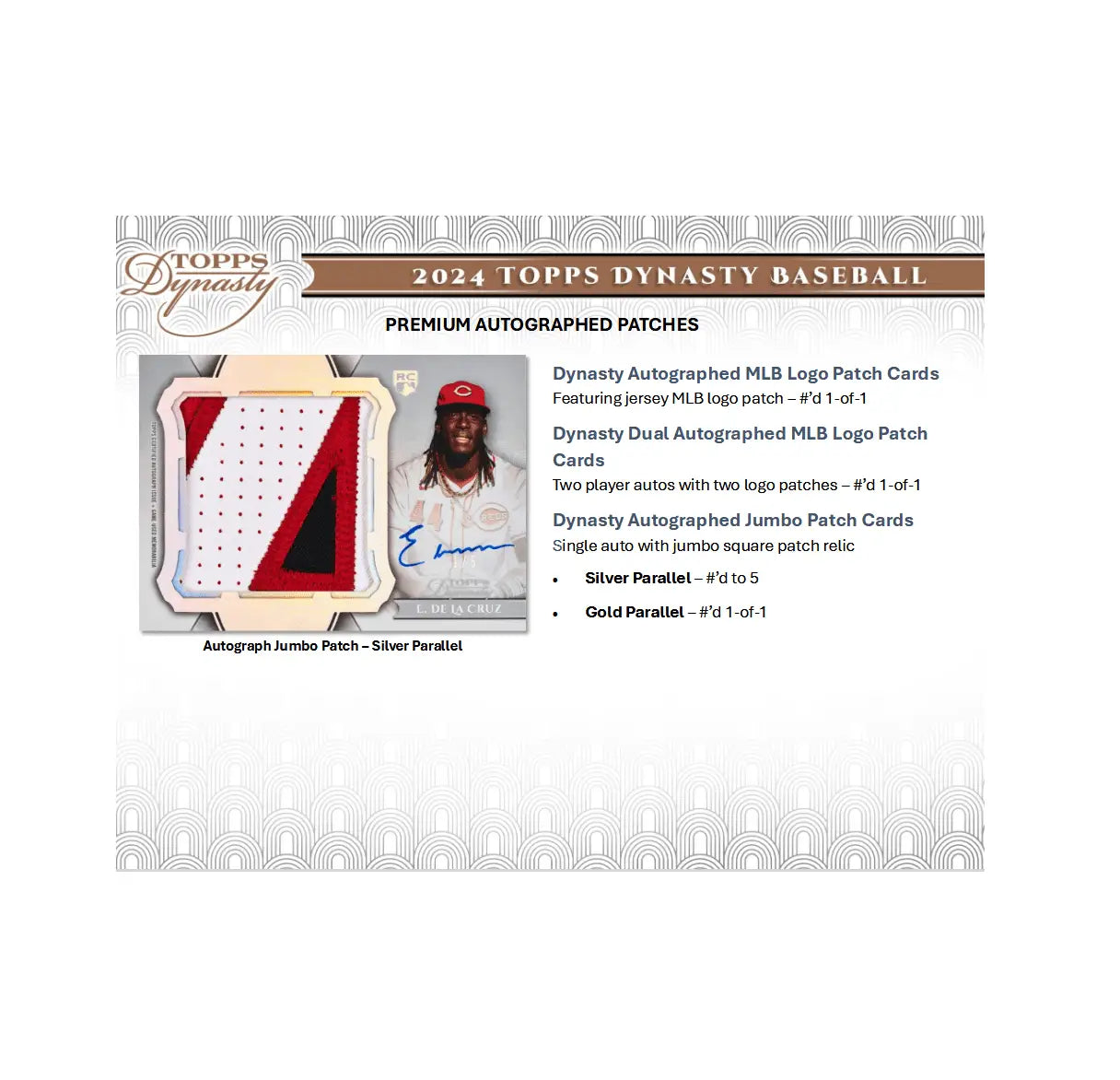 2024 Topps Dynasty Baseball premium autographed patches from Topps Dynasty baseball hobby box