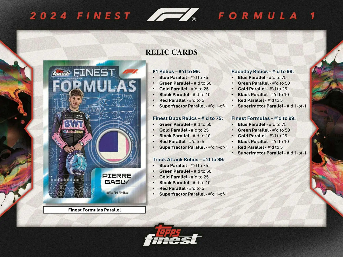 2024 Topps Finest F1 Relic Cards featuring Refractor Red Refractor Die-Cut and Refractor Gold