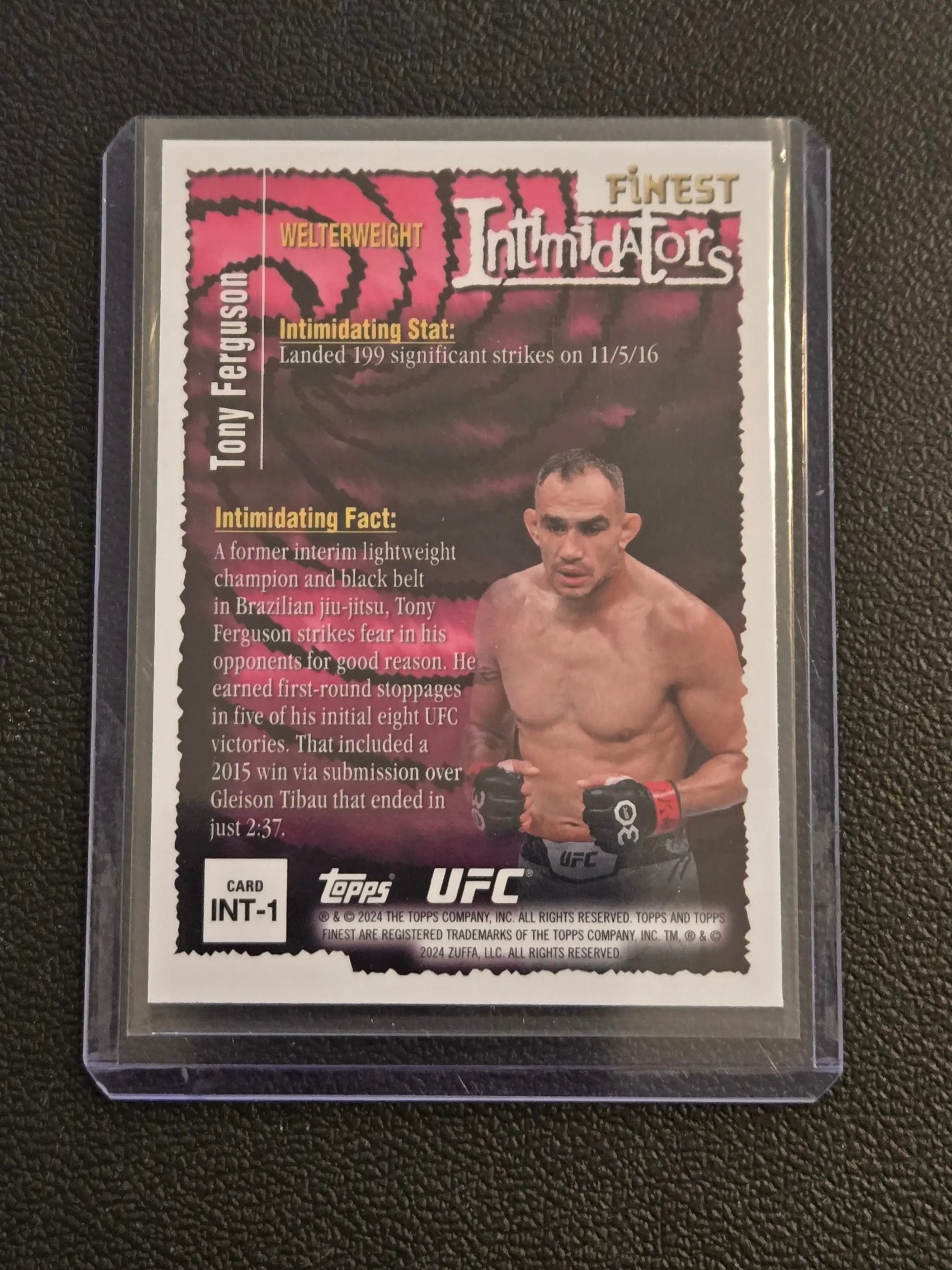 UFC trading card featuring Tony Ferguson from 2024 Topps Finest UFC Tony Ferguson Intimidators