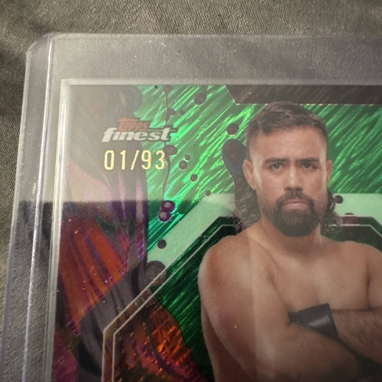 Sports trading card featuring male UFC athlete Johnny Parsons, 2024 Topps Finest UFC green shimmer