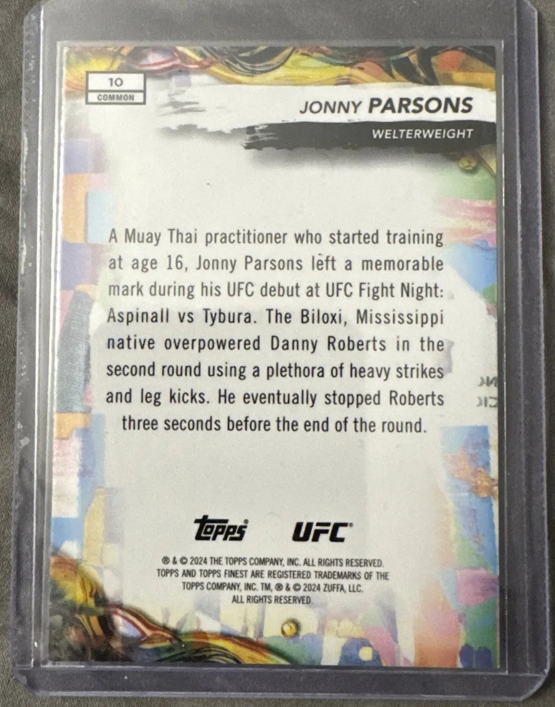 UFC trading card featuring Johnny Parsons from 2024 Topps Finest UFC series