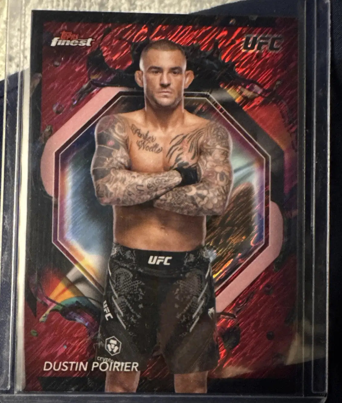 UFC Finest Dustin Poirier trading card 2024 Topps Finest Red Shimmer Refractor