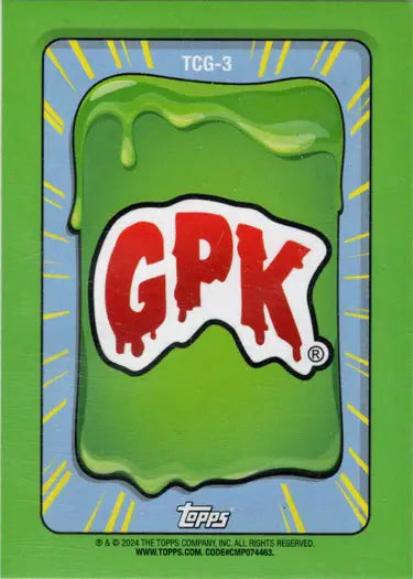 Green and red GPK logo dripping slime for 2024 Topps Garbage Pail Kids trading cards