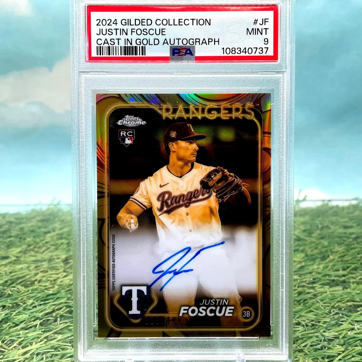 Graded Justin Foscue autographed baseball card from Topps Gilded Collection Gold Variation