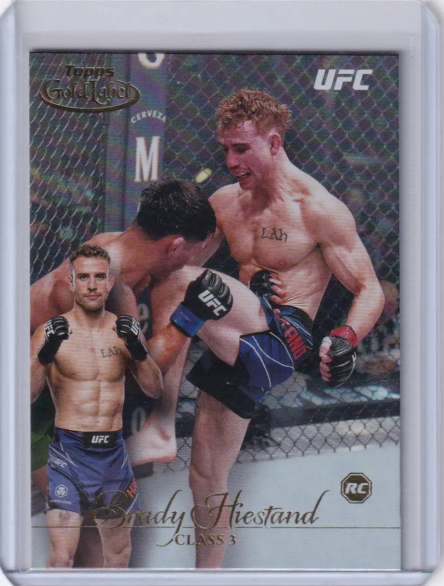 UFC trading card of Brady Hiestand throwing a kick, Topps Gold Label Class 3 Rookie