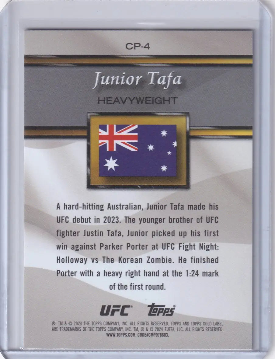 Trading card of Junior Tafa with Australian flag from Topps Gold Label Country Pride