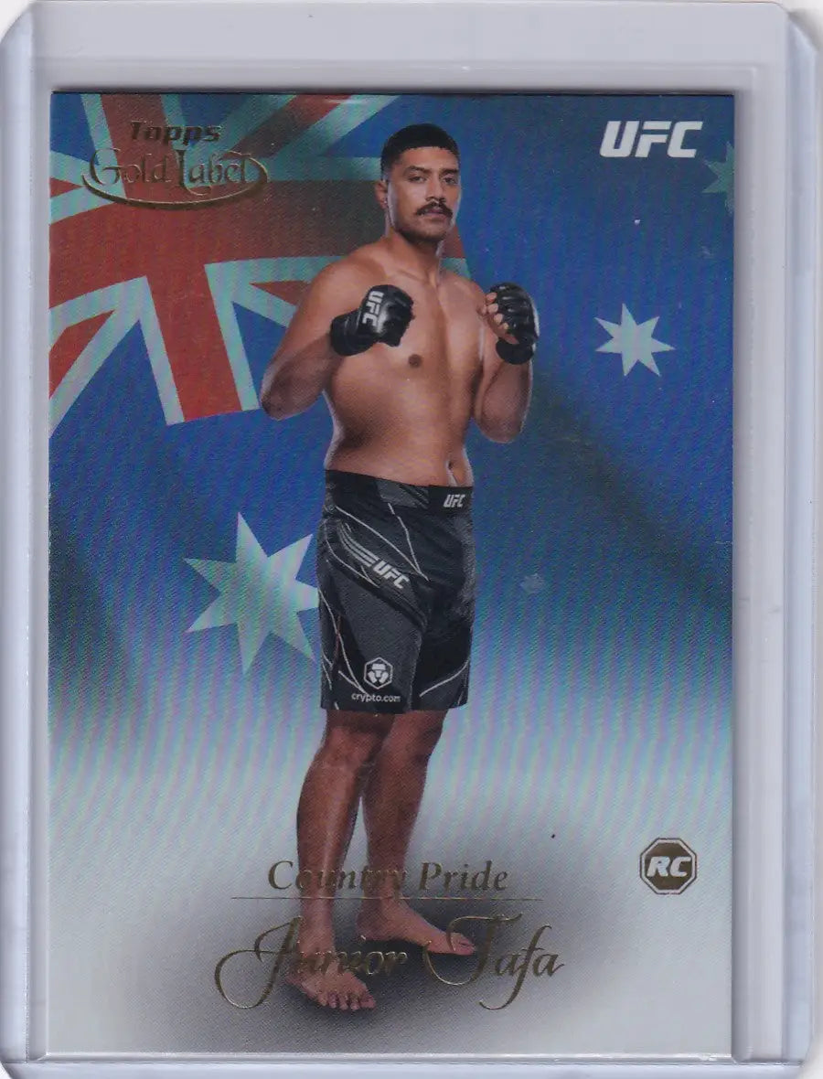 UFC trading card of Junior Tafa in black shorts with Australian flag for Topps Gold Label Country Pride