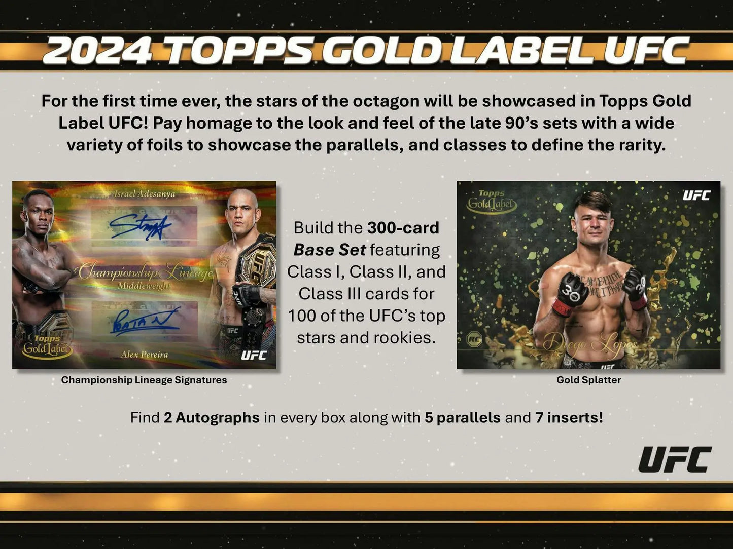 2024 Topps Gold Label UFC Hobby Box showing class iii base set trading cards