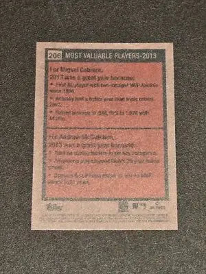 Baseball card showing 2024 Topps Heritage Miguel Cabrera and Andrew McCutchen MVPs