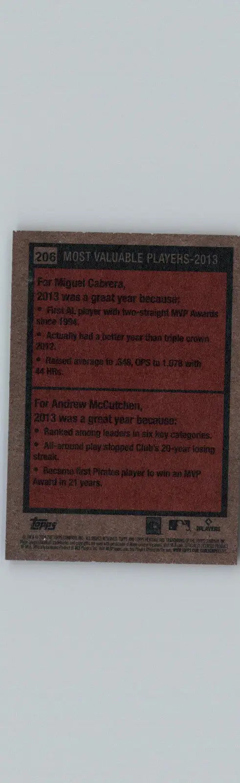 Baseball card with player info from 2024 Topps Heritage featuring Miguel Cabrera and Andrew McCutchen