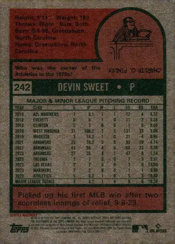 2024 Topps Heritage #242 Devin Sweet NM-MT RC Rookie Mariners ID:70398 - Trading Cards