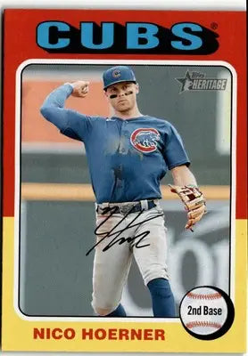 2024 Topps Heritage Nico Hoerner baseball card featuring Chicago Cubs player