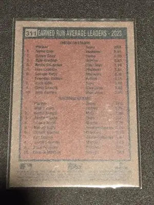 Baseball card featuring Earned Run Average Leaders Gerrit Cole and Blake Snell