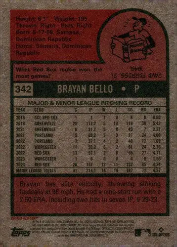 2024 Topps Heritage #342 Brayan Bello NM-MT Red Sox ID:70428 - Trading Cards