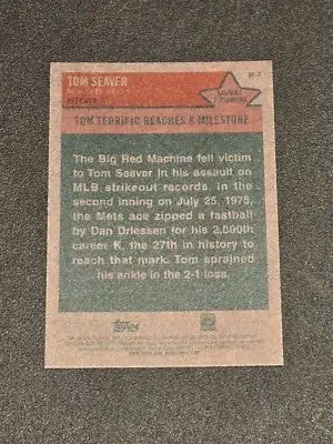Baseball card back from 2024 Topps Heritage featuring Tom Seaver Baseball Flashbacks