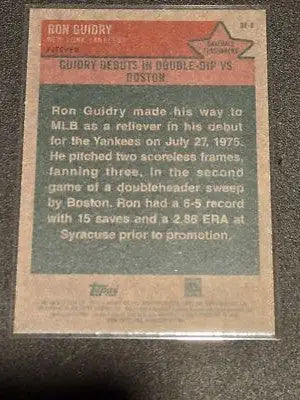2024 Topps Heritage Ron Guidry Baseball Flashbacks card back side