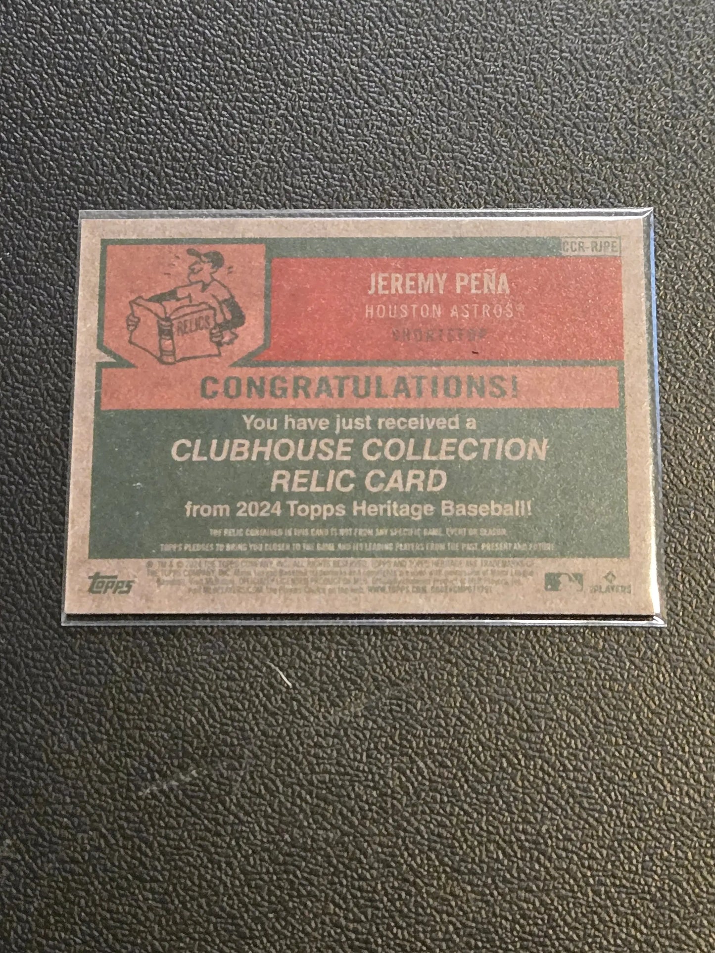 Baseball trading card Jeremy Peña 2024 Topps Heritage Clubhouse Collection Relics