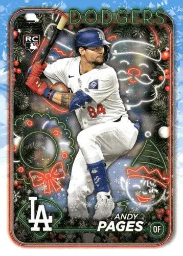 Original gloss 2024 Topps Holiday Andy Pages rookie baseball card with Dodgers ID 76652
