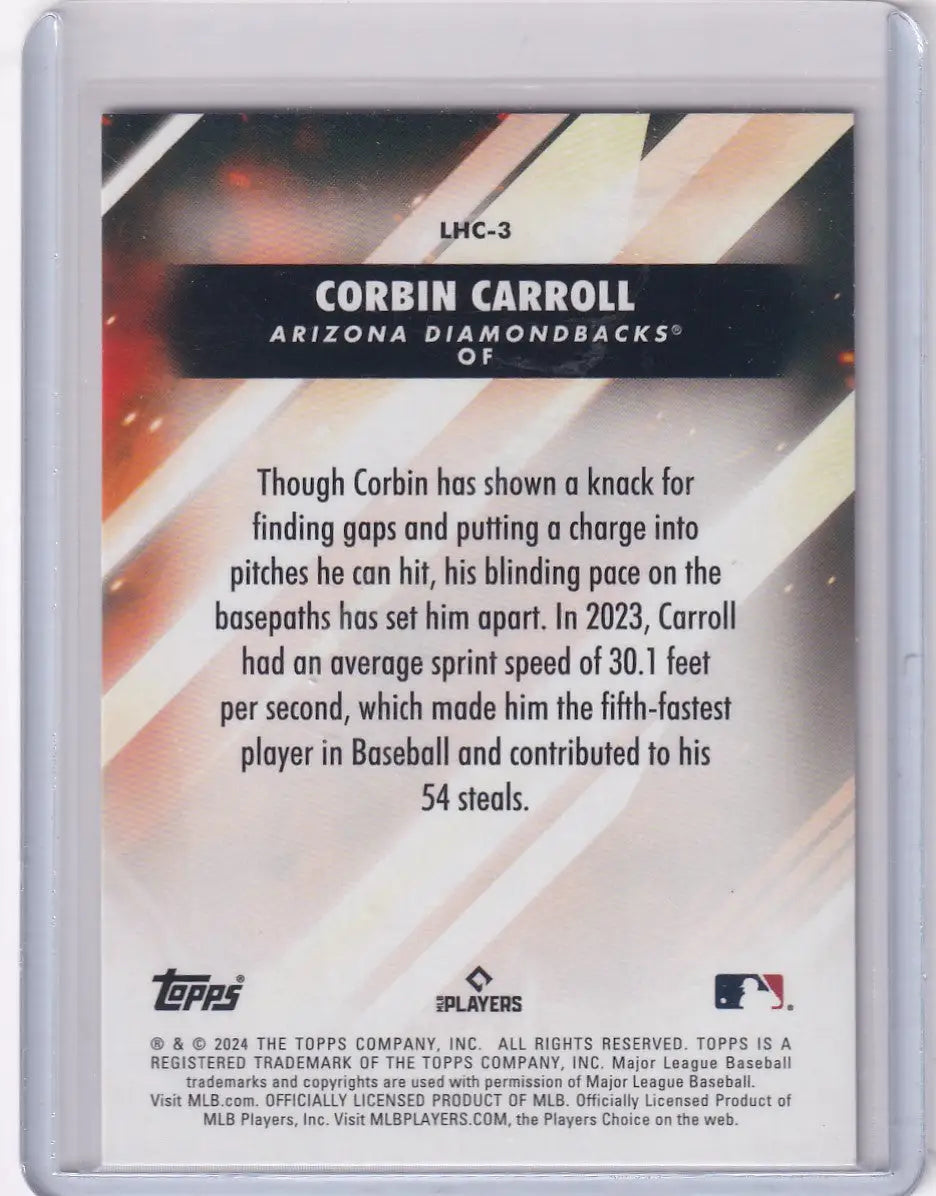 Baseball trading card of Corbin Carroll Arizona Diamondbacks 2024 Topps Let Him Cook LHC3 Corbin