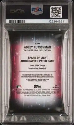 Graded Adley Rutschman baseball trading card with light patch auto from 2024 Topps Luminaries