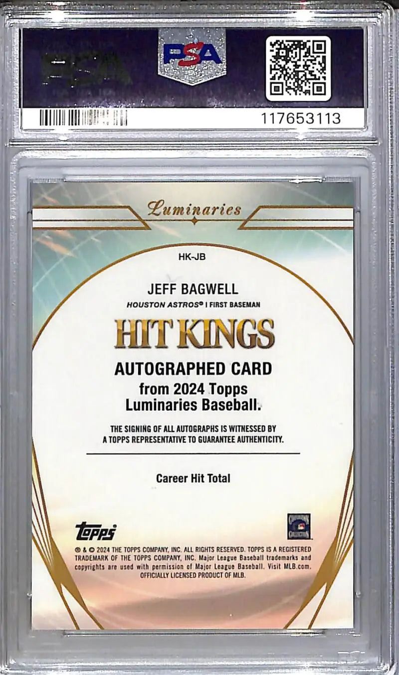 Graded and autographed Jeff Bagwell baseball card from 2024 Topps Luminaries Hit Kings series