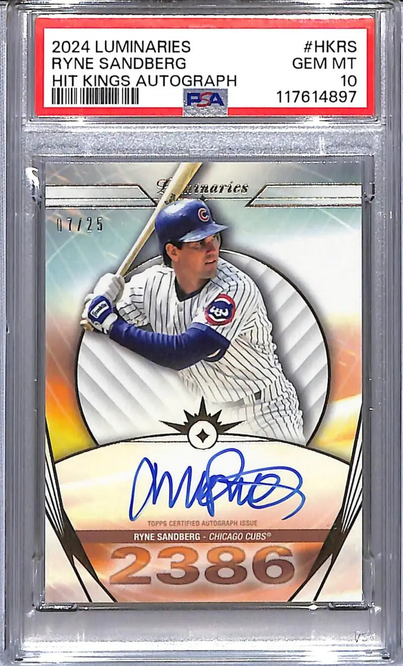 2024 Topps Luminaries Hit Kings #HK-RS Ryne Sandberg PSA 10 GEM MINT Auto 07/25 Chicago Cubs