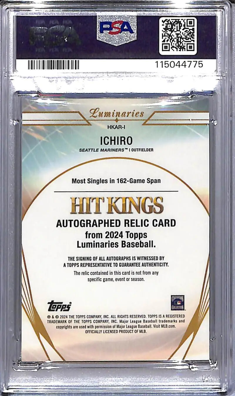 Graded Ichiro baseball trading card from 2024 Topps Luminaries Hit Kings series