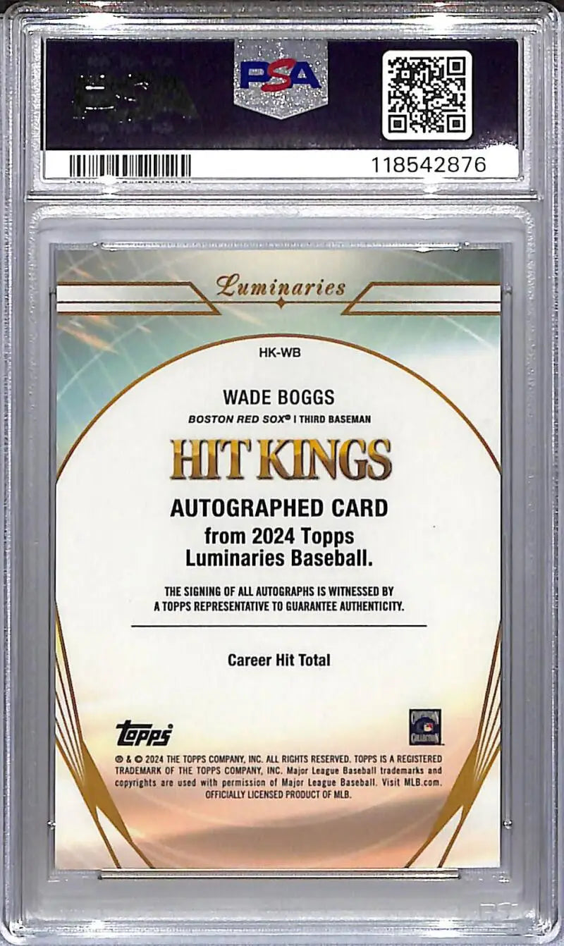 Wade Boggs 2024 Topps Luminaries Hit Kings baseball card with autograph PSA 9 mint